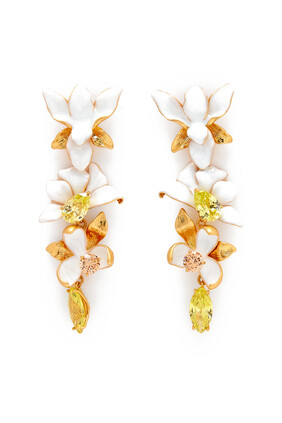 Floral Statement Drop Earrings, Plated Metal & Cubic Zirconia